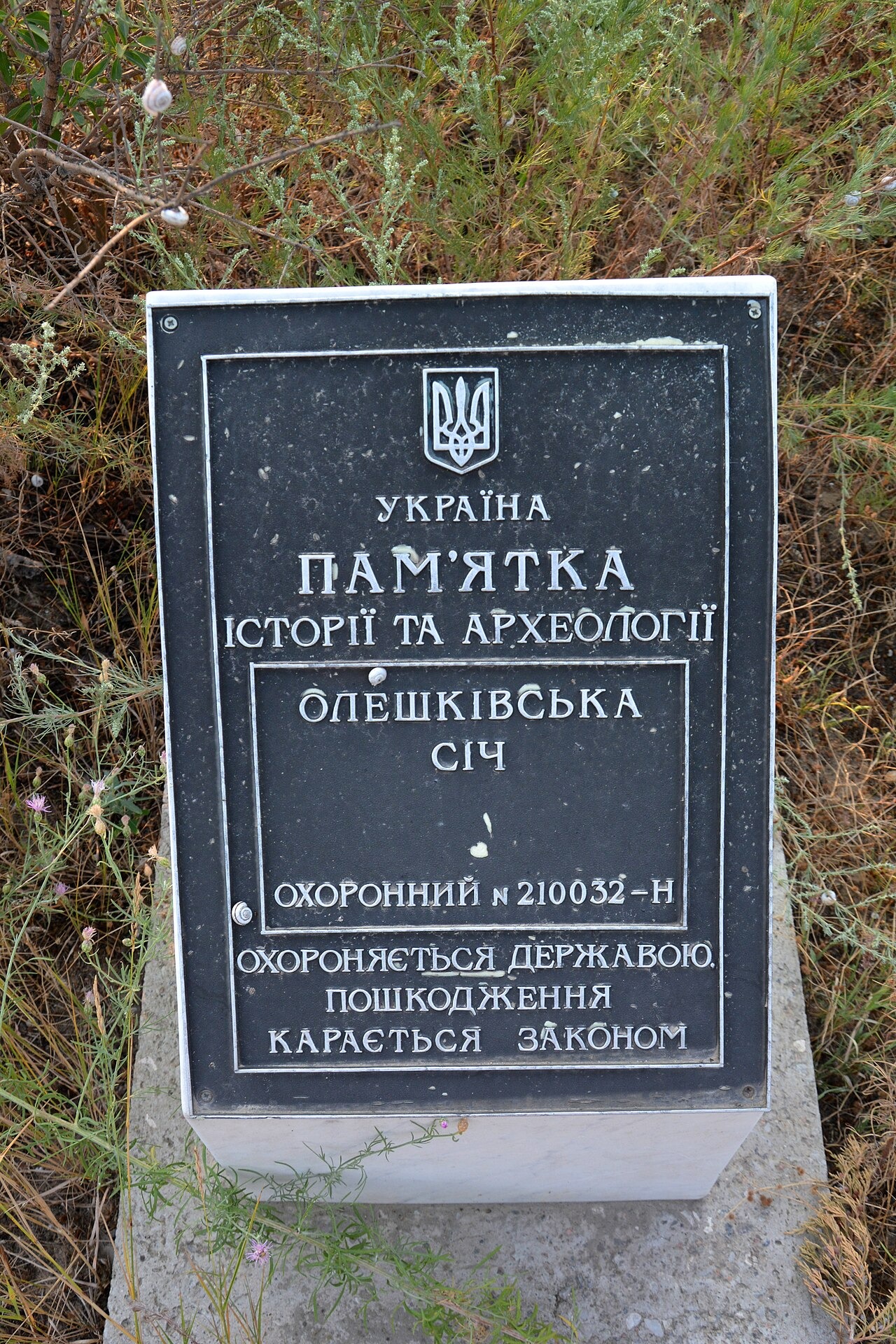 File photo: File photo of a monument sign at the Oleshky Sich historical and archaeological site in Oleshky, Ukraine, photographed in 2016. Illustrative context; not a photograph of the reported event.
