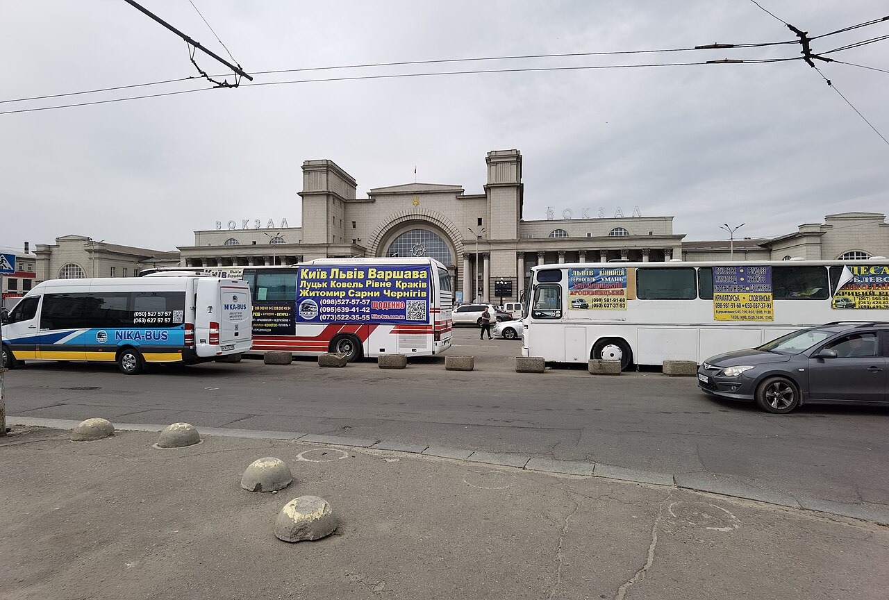 File photo: File photo of Dnipro railway station and buses in Dnipro, Ukraine. Illustrative context; not a photograph of the reported event.